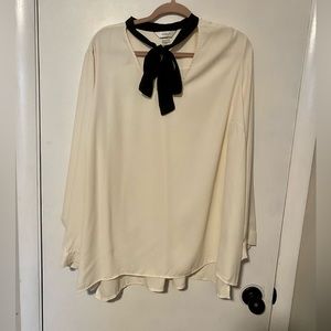 CJ Banks 3X Cream and Black Neck Tie Blouse.